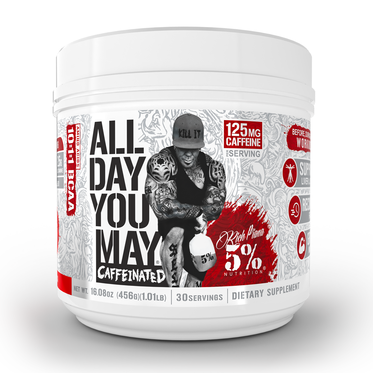 5% Nutrition All Day You May Caffeinated BCAA Recovery Drink 30 Serv