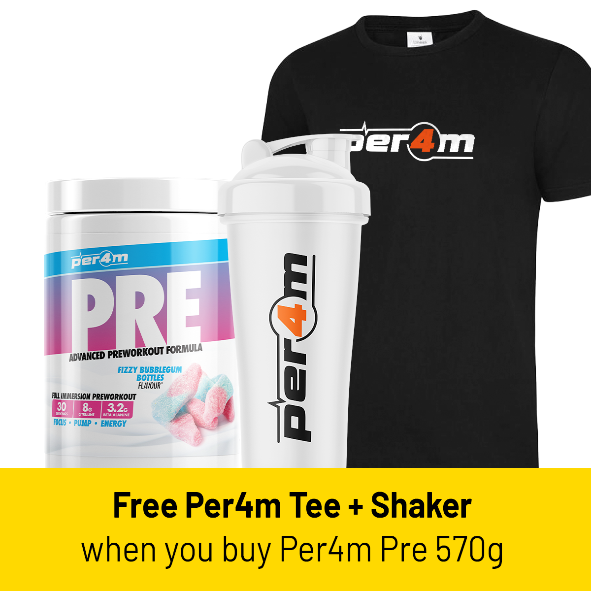 Per4m Pre Workout Stim (FREE T SHIRT & SHAKER WITH PRE 570G)