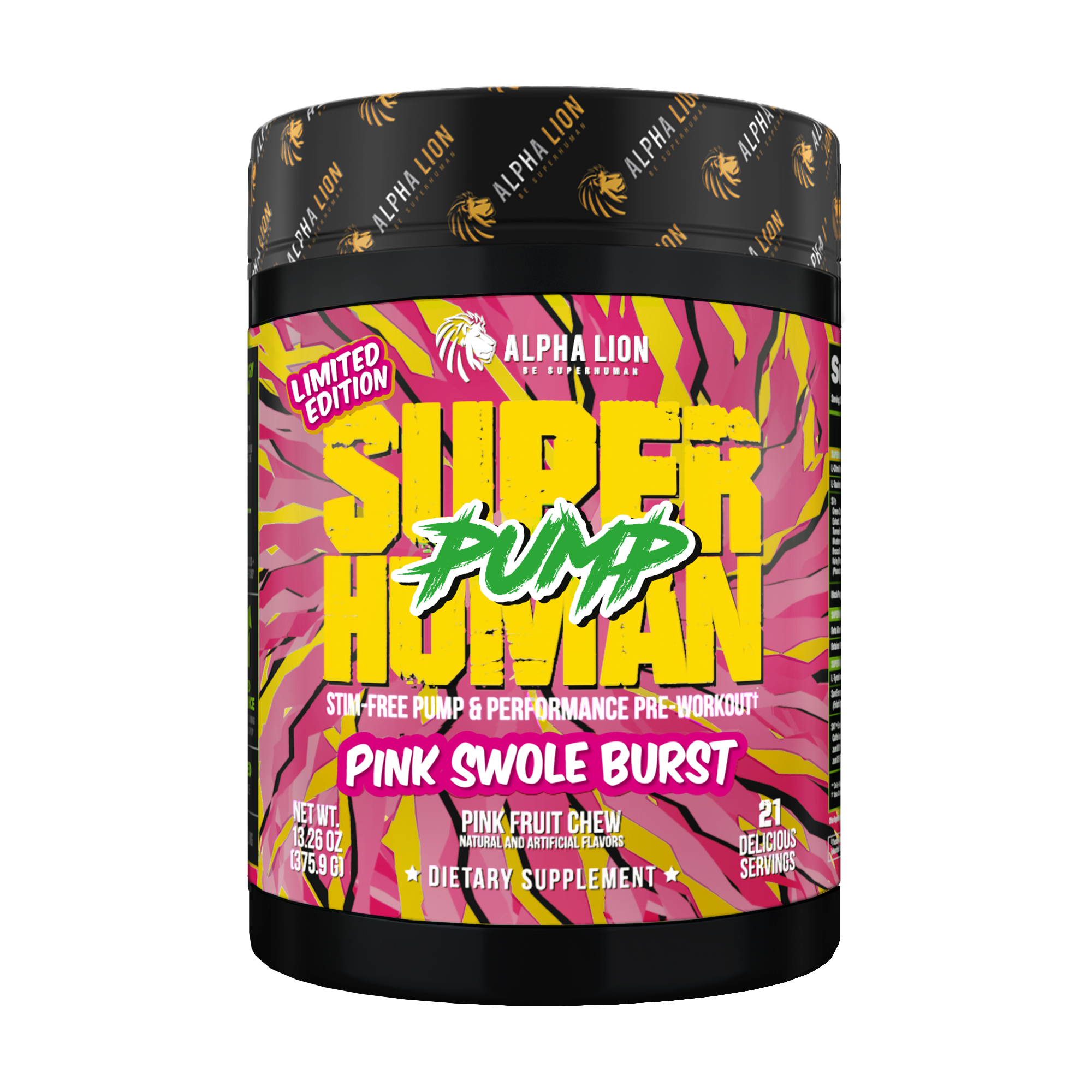 Alpha Lion Superhuman Pump - Non Stim Pre Workout - (367.5g - 21 Servings) - Various Flavours