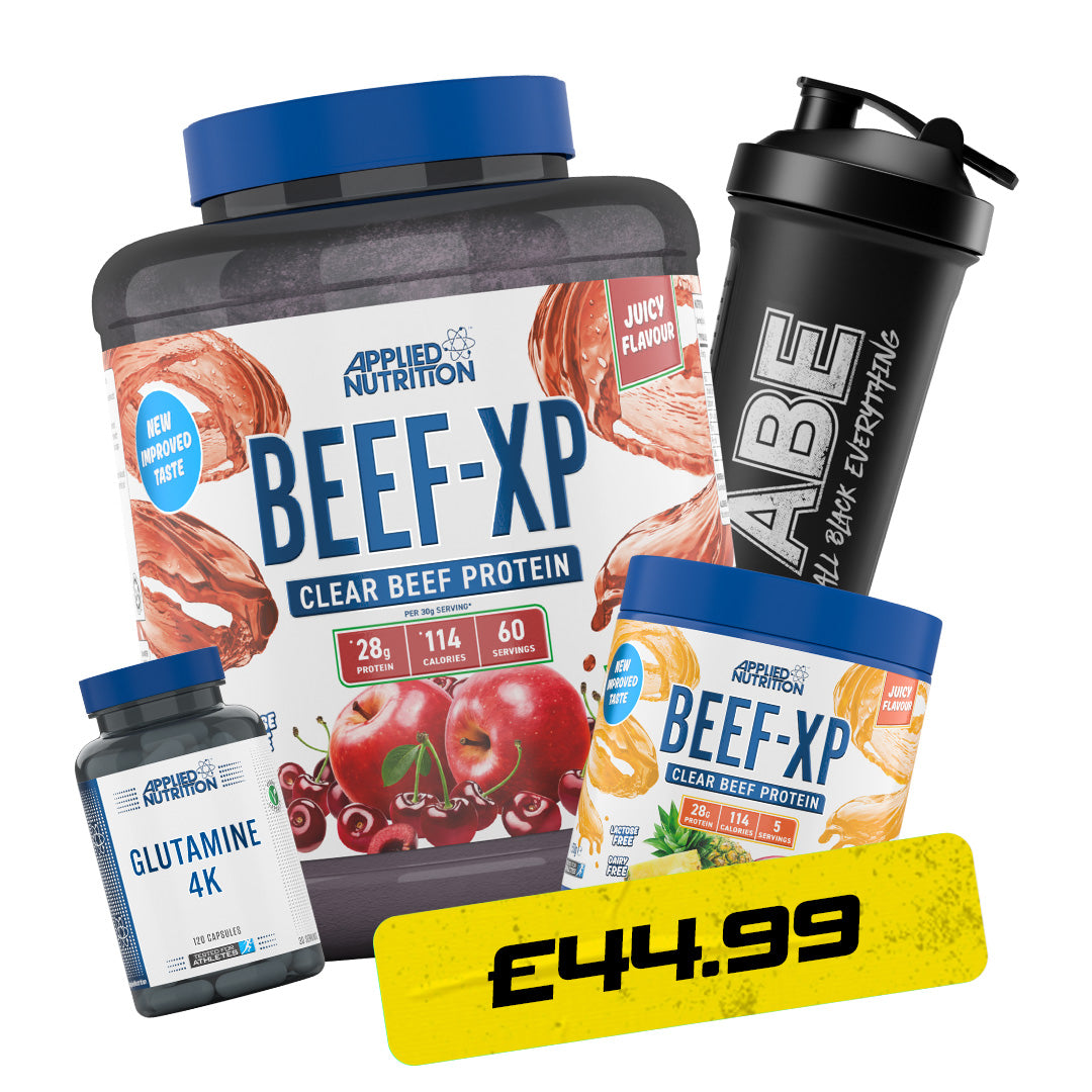 Applied Nutrition Beef XP 1.8kg Plus, Glutamine 4K Caps, Mini Beef XP & ABE Shaker Bundle