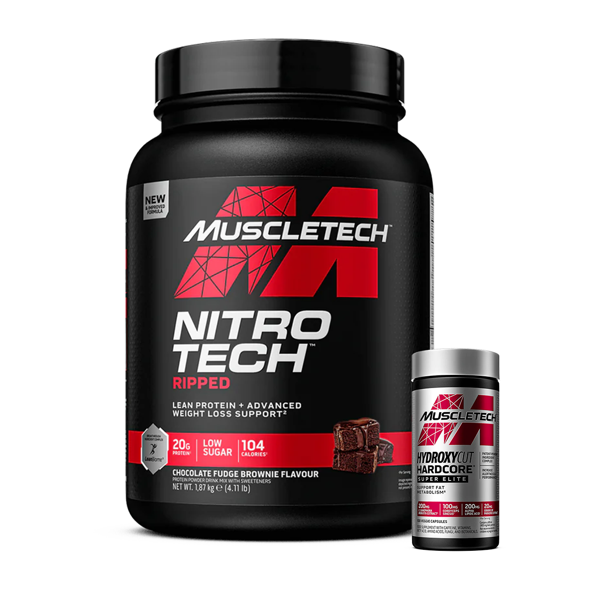 MuscleTech Nitro Tech Ripped Lean Whey Protein 1.8kg (FREE Hydroxycut Hardcore Elite Caps)