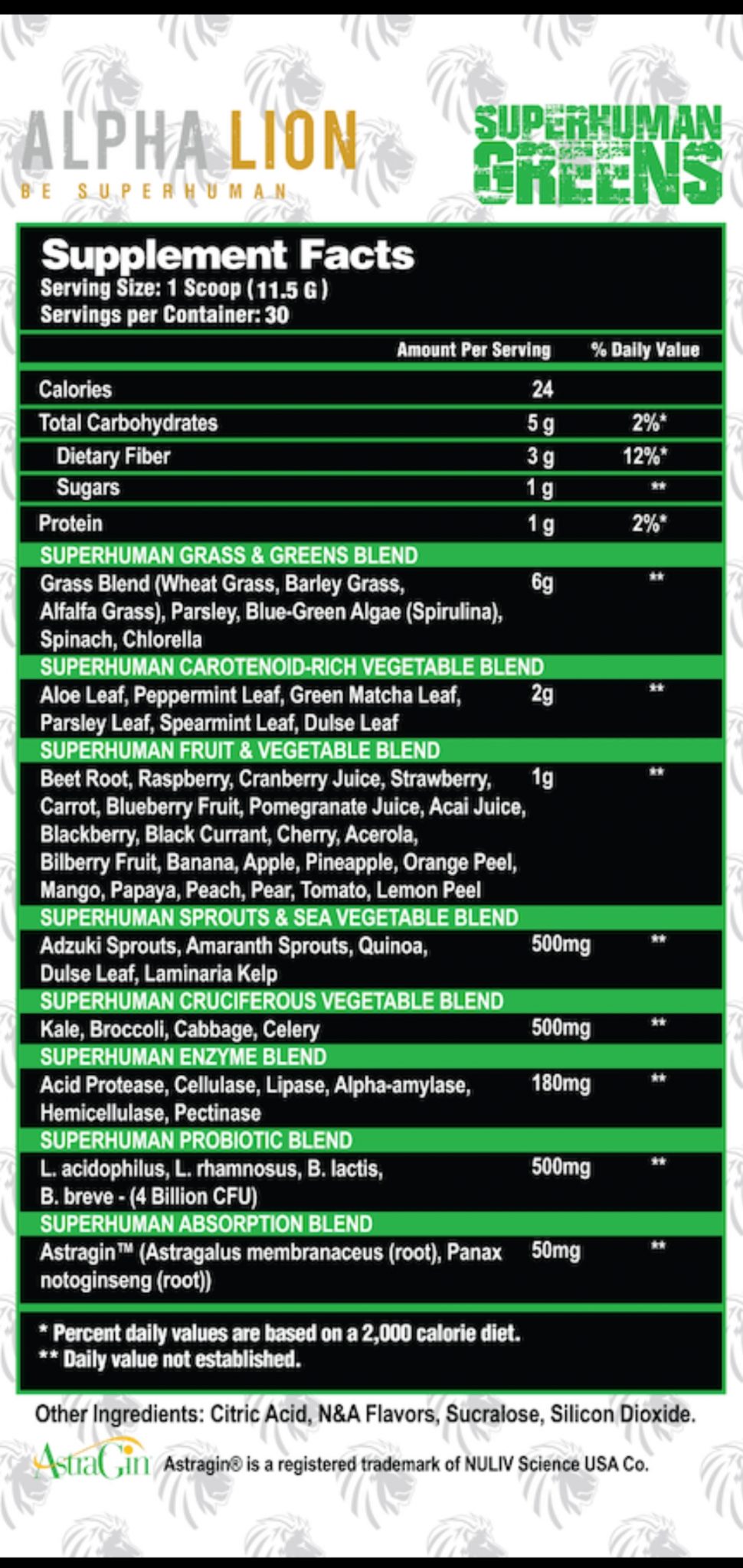 Alpha Lion Superhuman Greens - Dietary Supplement - (345g - 30 Servings-Various Flavours)
